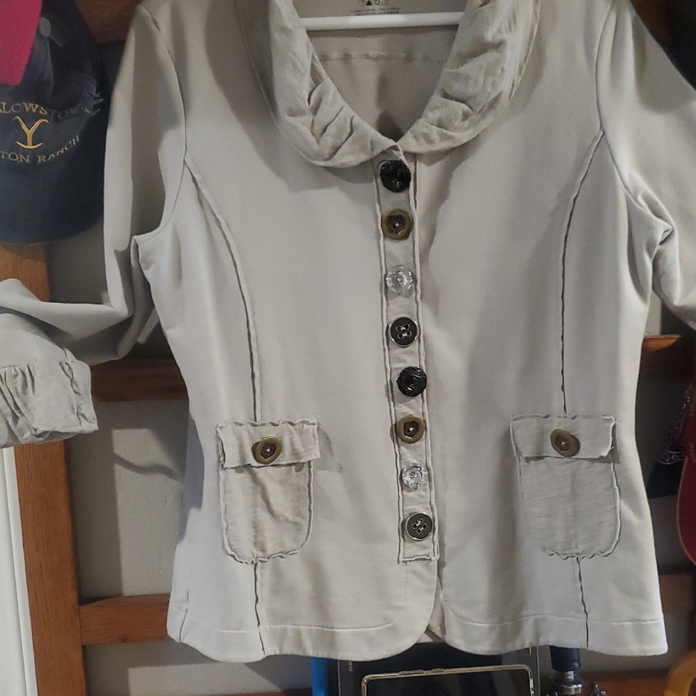 Neon Buddha Cream Button-Up Women's Blazer Size XL #406